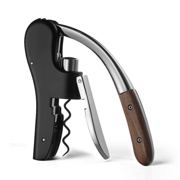 Brown Wine Bottle Opener, Vertical Lever Corkscrew with Built in Foil Cutter Design, Ergonomic Lever Pump
