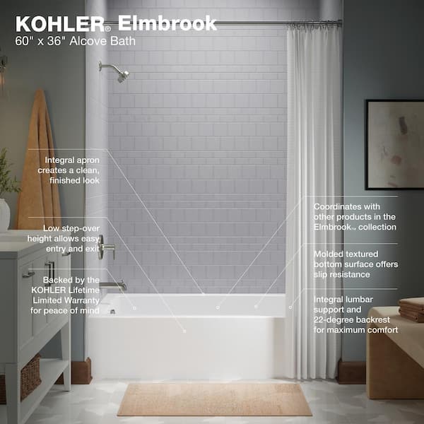 KOHLER Elmbrook 60 in. x 36 in. Soaking Bathtub with Left