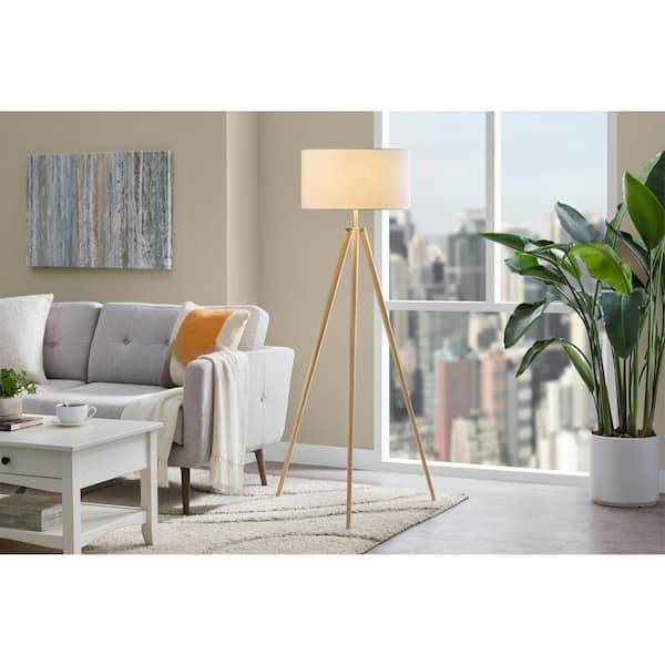 Hampton Bay Drakewood 60.5 in. Natural Wood Tripod Floor Lamp