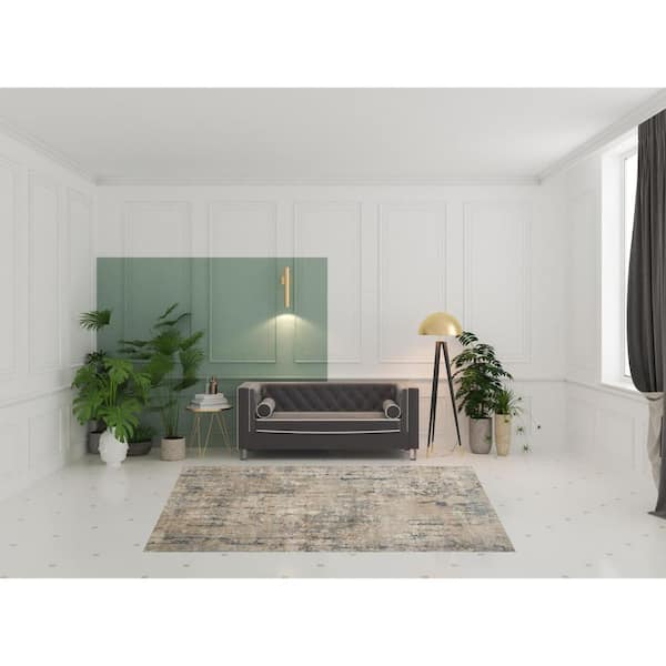 7 ft. x 10 ft. Beige Abstract Washable Square Area Rug