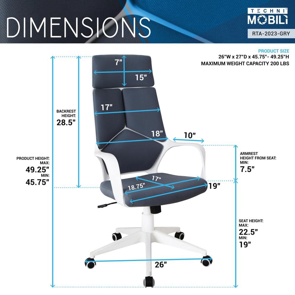 Ergonomic High-Back Swivel Executive Chair in Gray & White Fabric