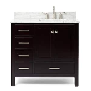 Cambridge 37 in. W x 22 in. D x 35.25 in. H Vanity in Espresso with White Marble Vanity Top with Basin