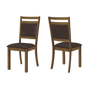Brown Leather Look Dining Chair Set of 2 with Walnut Wood Legs