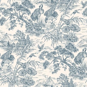 Natori Crane Navy and Cream Non-Pasted Non-Woven Wallpaper (Covers 56 Sq. Ft.)