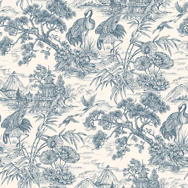 HOLDEN Natori Crane Navy and Cream Non-Pasted Non-Woven Wallpaper (Covers 56 Sq. Ft.)