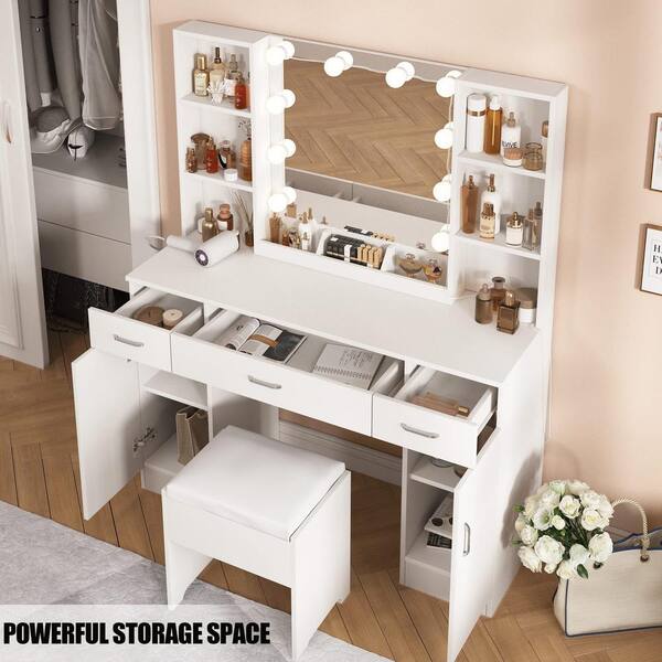 Vanity desk store with lights