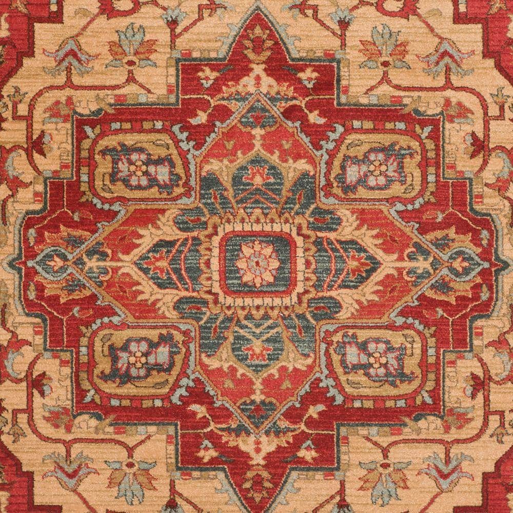 Elegant Mahal 79'' Red & Natural Synthetic Area Rug