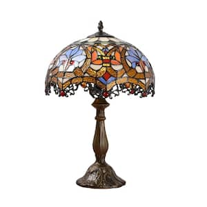 Decorative 18.1 in. Multi-Colored Tiffany-Style Table Lamp Bronze Finish Baroque Glass Bedside Lamp