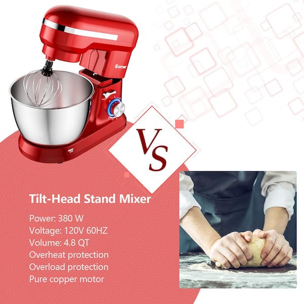 Costway Tilt-Head Stand Mixer 7.5 qt 6 Speed 660W with Dough Hook, Whisk & Beater Red