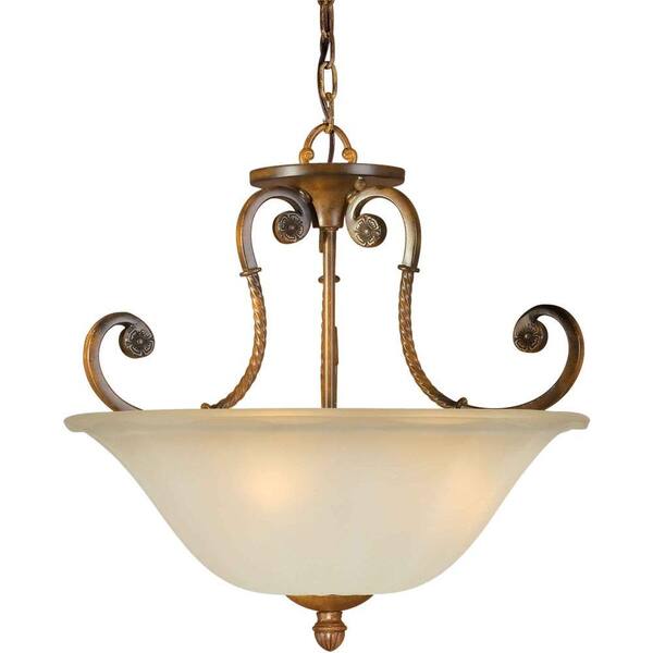 Forte Lighting 3-Light Semi Flush Mount Rustic Sienna Finish Shaded Umber Glass-DISCONTINUED