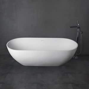 59 in. Stone Resin Flatbottom Solid Surface Freestanding Non-Whirlpool Soaking Bathtub in White