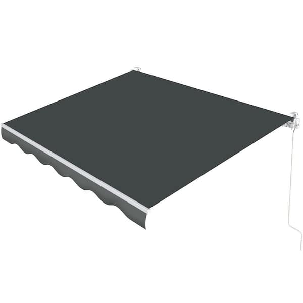 10' Retractable Polyester Manual Awning Grey for Window Door Sunshade Shelter Deck Balcony (8' H x 10' D)