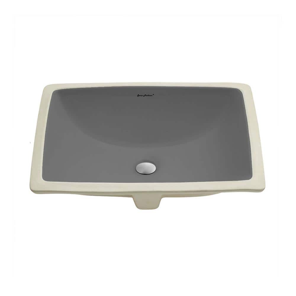 Plaisir Matte Gray Ceramic Rectangular Undermount Bathroom Sink