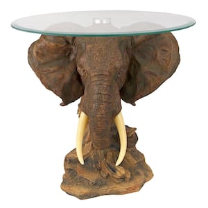 Lord Earl Houghton's Trophy Elephant 18 in. W Multi-Colored Polyresin Glass-Topped Sculptural Table