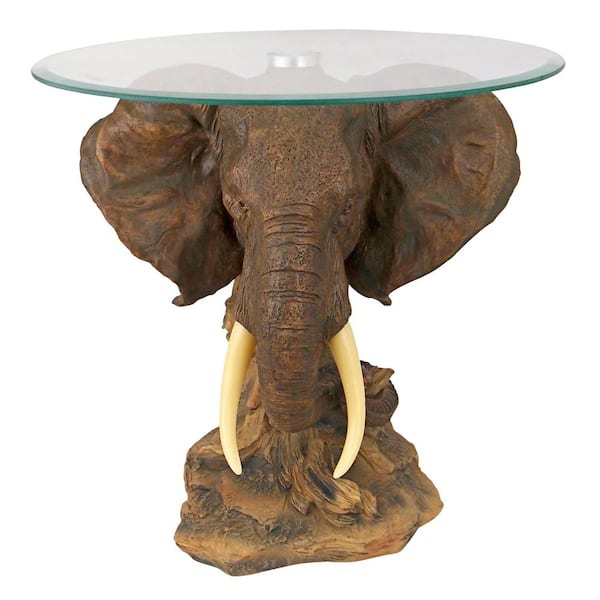 Design Toscano Lord Earl Houghton's Trophy Elephant 18 in. W Multi-Colored Polyresin Glass-Topped Sculptural Table