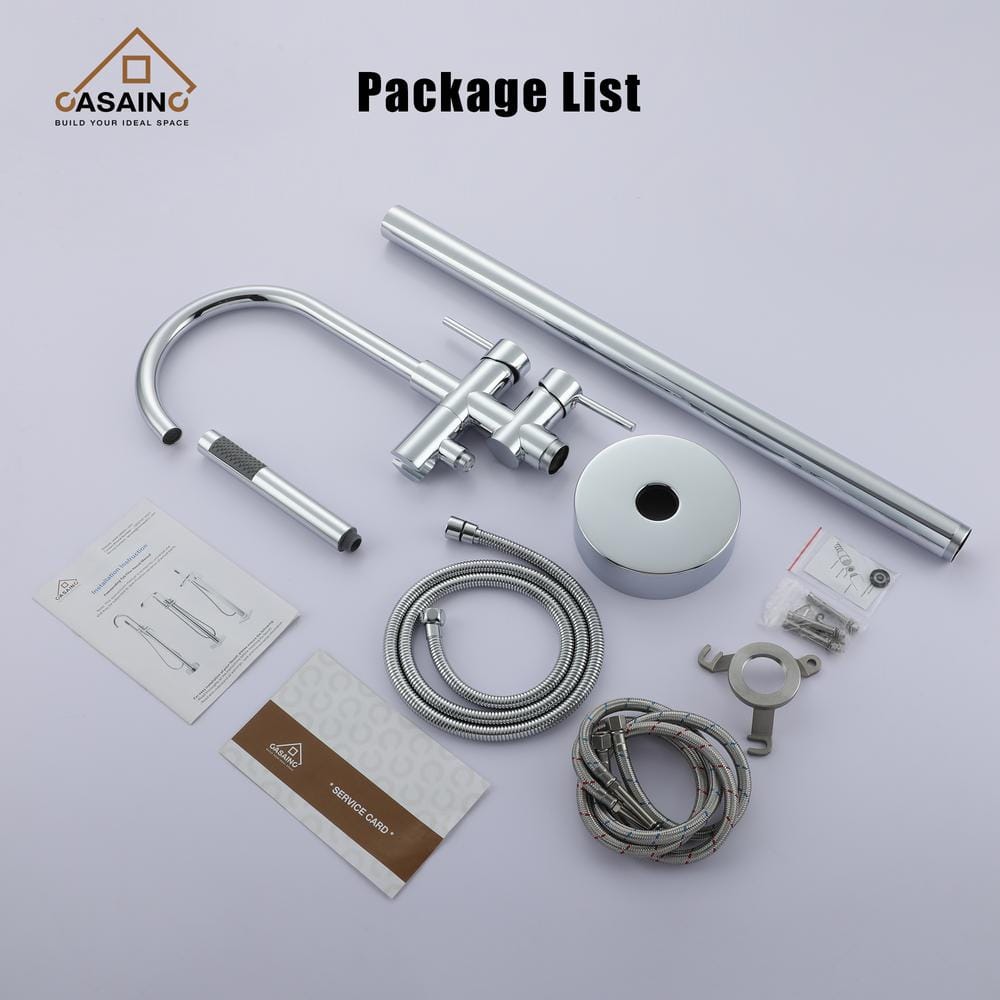 Chrome Freestanding High-Arc Tub Faucet with Hand Shower