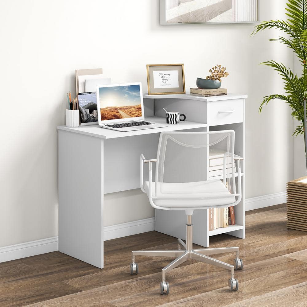 White pc desk with drawers sales