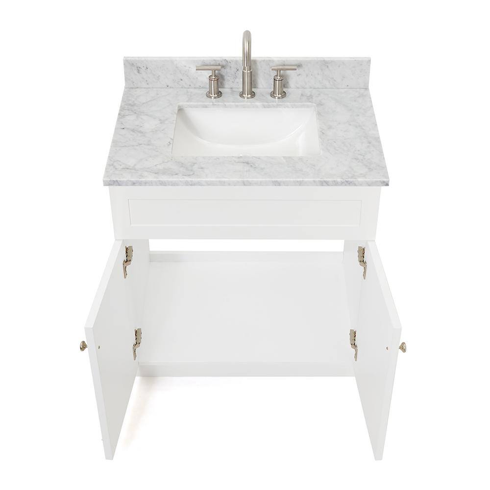White Carrara Marble Top Freestanding Single Basin Vanity