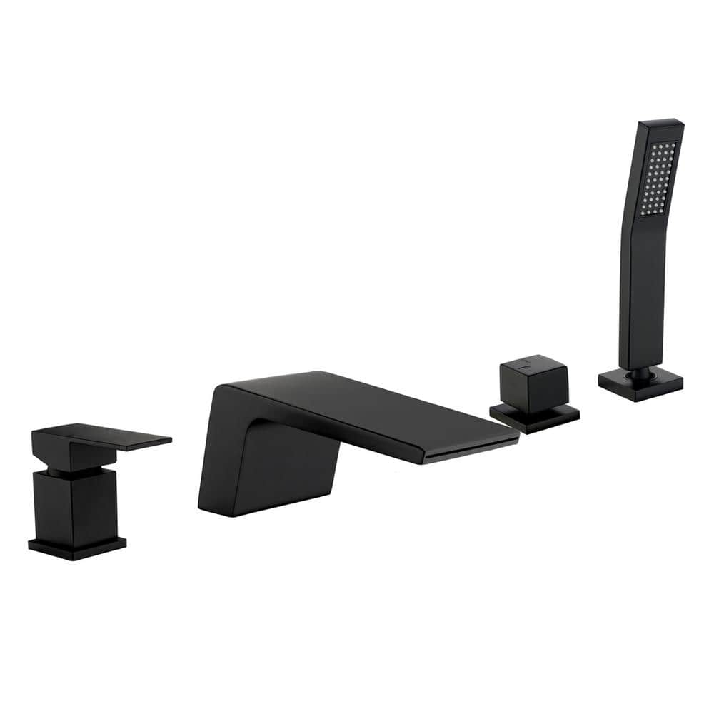 Single-Handle Deck-Mount Roman Tub Faucet with Hand Shower in Matte Black -  Satico, FB724F1