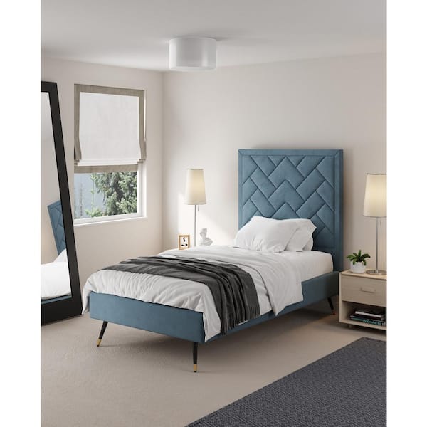 Crosby Modern Blue Velvet Upholstered Wood Frame Twin-Size Platform Bed
