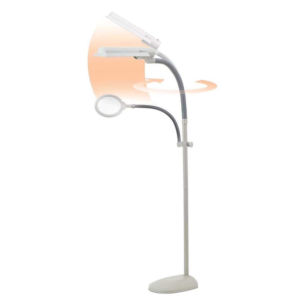Adjustable Arc Silver Floor Lamp with 3X Magnifier and Flexible Neck