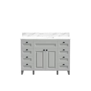 48 in. W x 21 in. D x 35 in. H Single Sink Freestanding Bath Vanity in Gray with White Engineered Stone Top