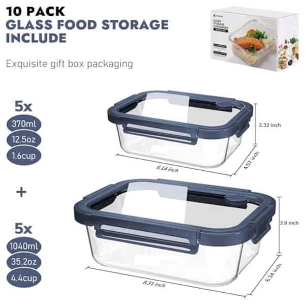 Numhew 10-Piece Blue Glass Food Storage Containers with Tempered Lids, Oven-Safe, BPA-Free, Leak-Proof, Dishwasher Safe