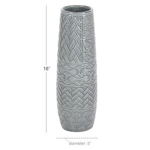 16 in. Gray Ceramic Decorative Vase with Varying Patterns