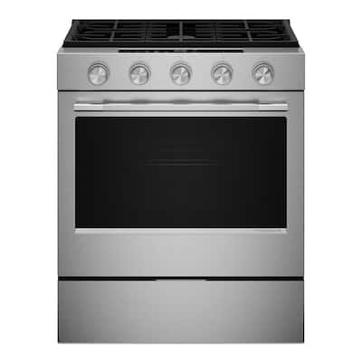 30 in. 5 Element Slide-In Gas Range in Fingerprint Resistant Stainless Steel with 2-in-1 Burner
