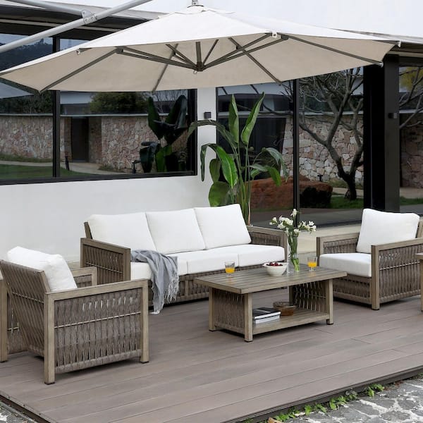 cocone10セット CikaCika Brown 4-Piece Woven Rope Aluminum Outdoor Patio