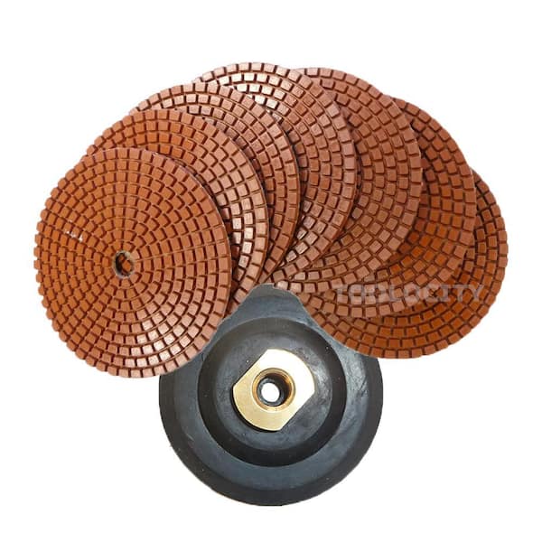 5 in. JHX Metal Bond Diamond Polishing Pad(7-Piece) Set with 5 in. Back Holder Semi-Rigid for Polishing Granite/Concrete