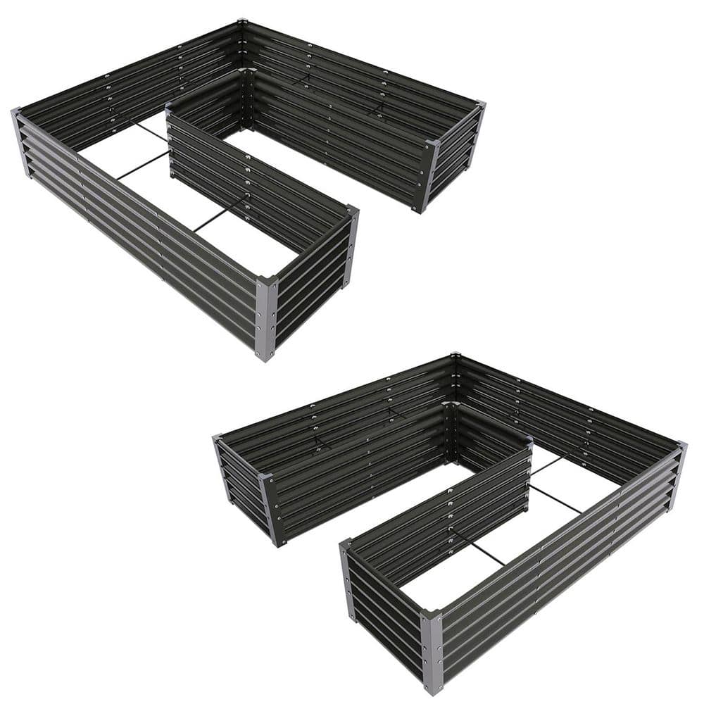 2-pcs U-Shaped Galvanized Steel Raised Garden Beds 6 x 6 x 1.5 ft. Planter 