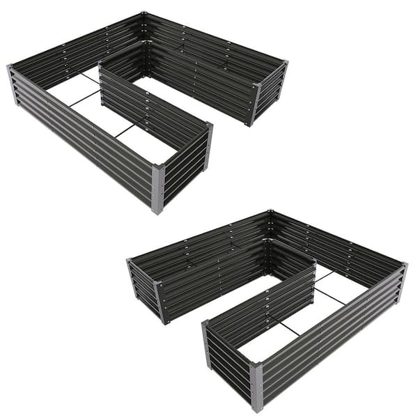 2-pcs U-Shaped Galvanized Steel Raised Garden Beds 6 x 6 x 1.5 ft. Planter Boxes for Vegetables, Flowers, Herbs