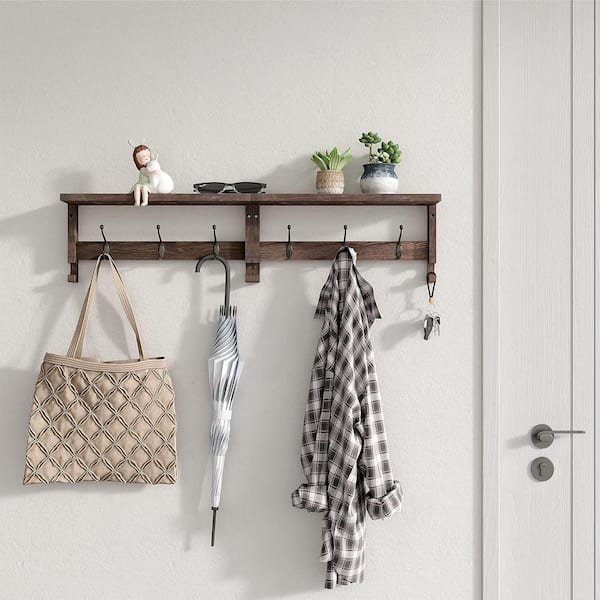 Cubilan 31.5 in. W x 4.53 in. D Brown Decorative Wall Shelf, Coat Hooks Wood  Rack M1230DT2 - The Home Depot