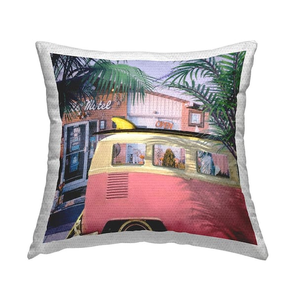 Stupell Industries Retro Summer Vacation Van Multi-Color Square Outdoor Throw Pillow