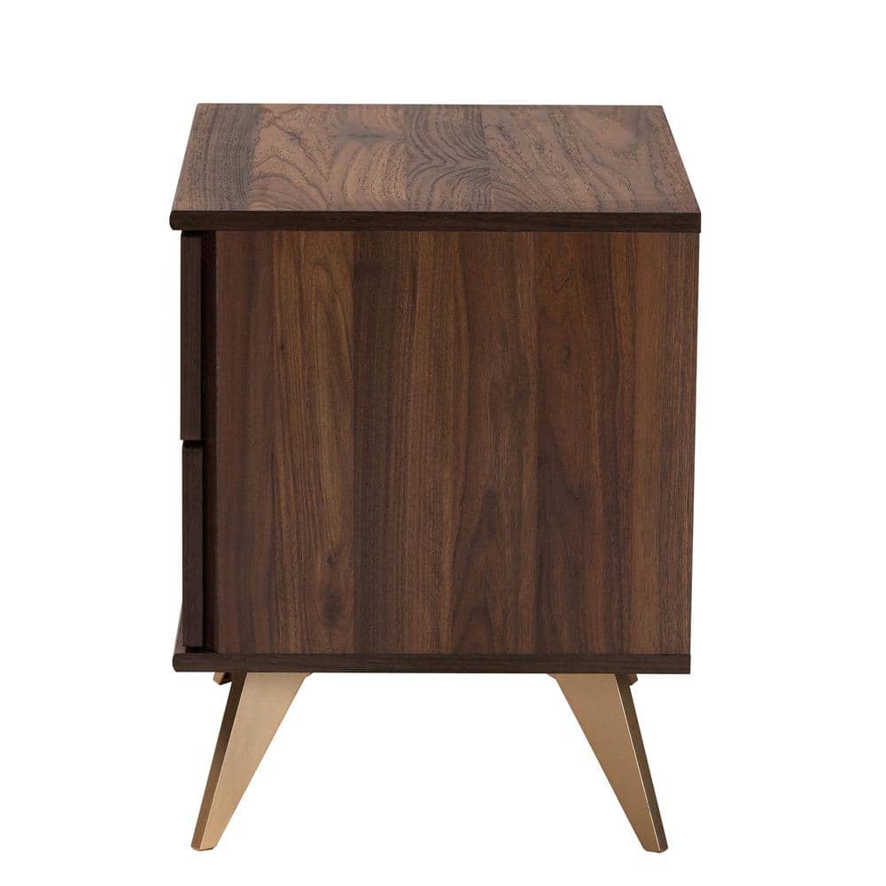 Graceland Walnut Brown 2-Drawer Nightstand with Gold Cone Legs