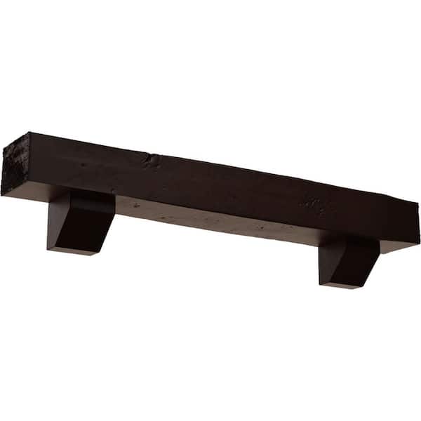 Ekena Millwork 4 in. x 6 in. x 3 ft. Knotty Pine Faux Wood Fireplace Mantel Kit with Ashford Corbels, Premium Mahogany