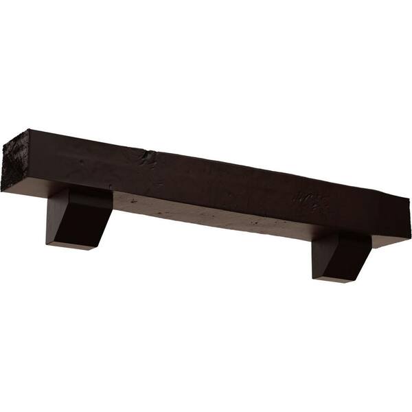 Ekena Millwork 4 in. x 6 in. x 5 ft. Knotty Pine Faux Wood Fireplace Mantel Kit, Ashford Corbels, Premium Mahogany