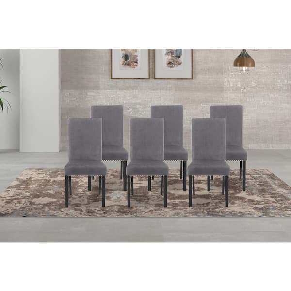 NEW CLASSIC HOME FURNISHINGS New Classic Furniture Celeste Gray Velvet Fabric Dining Side Chair with Nailhead Trim (Set of 6)