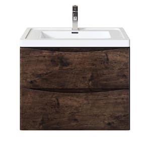 Smile 30 in. W x 19 in. D x 18 in. H Single Bath Vanity Floating in Rosewood with White Acrylic Top with White Sink