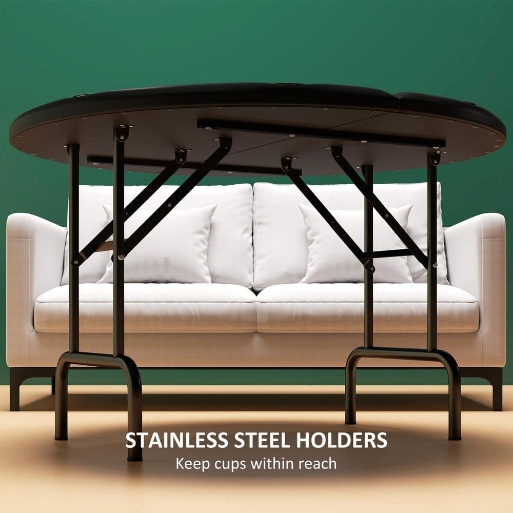 Foldable Round Black and Green Felt Poker Table for 8 Players