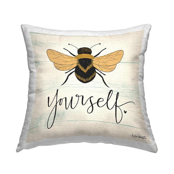 Bee Yourself Yellow Green Family Word Design Beige Square Outdoor Throw Pillow