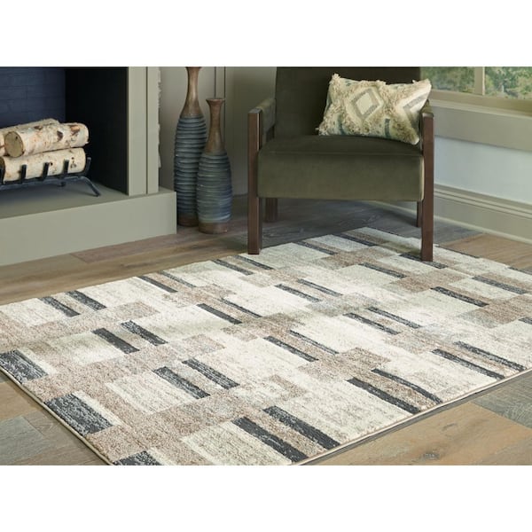 Alstone 5 ft. x 7 ft. Beige/Light Gray Striped Area Rug