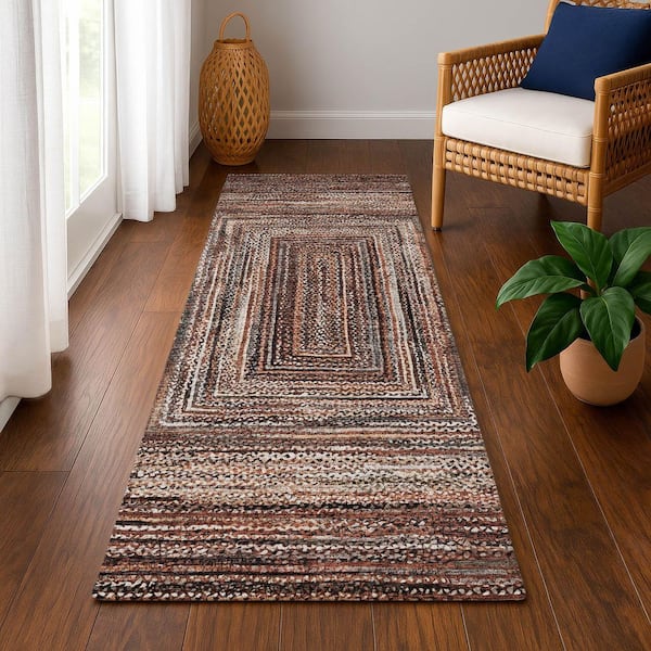 Mayfield Premium Machine Washable Abstract AMF1725 Terracotta 2 ft. 3 in. x 7 ft. 6 in. Runner Rug