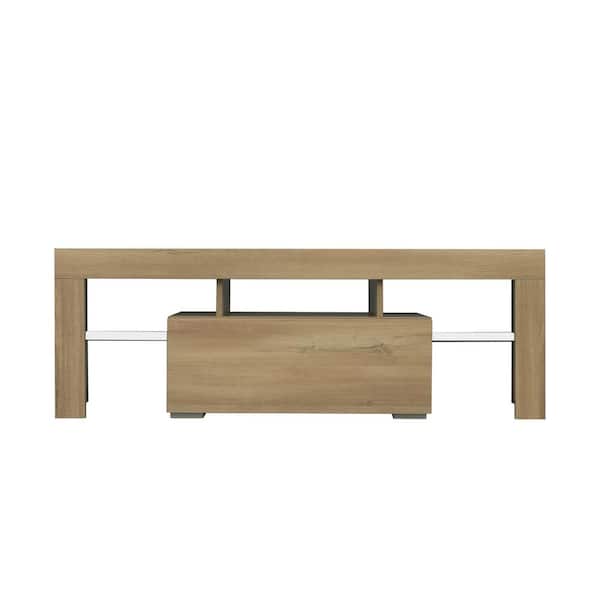 Utopia 4niture Willard 51.18 in. Natural TV Stand with Storage Shelves and Drawer Fits TV's up to 55 in. with LED RGB Lights