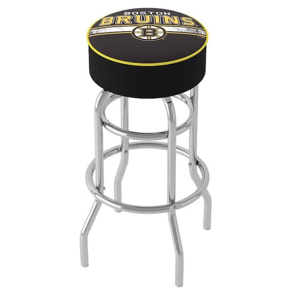 Unbranded Boston Bruins Logo 31 in. Yellow Backless Metal Bar Stool with Vinyl Seat