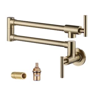 Contemporary Wall Mount Pot Filler Faucet with Double Joint Swing Arm in Matte Gold