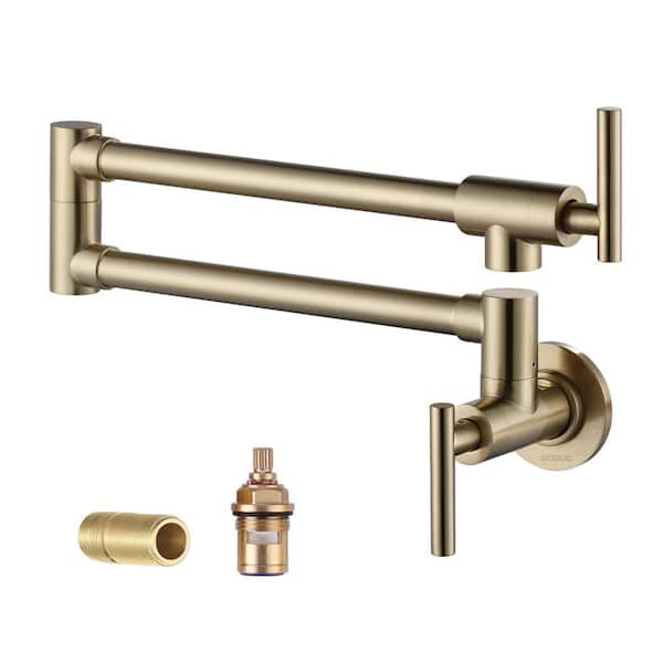WOWOW Contemporary Wall Mount Pot Filler Faucet with Double Joint Swing Arm in Matte Gold