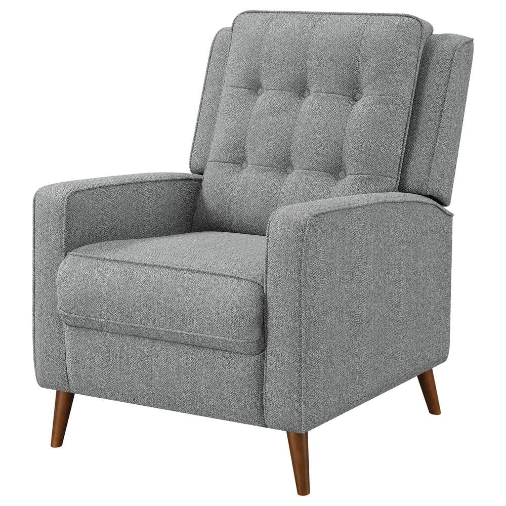 Gray Faux Leather Quilted Tufted Recliner with Pinewood Legs