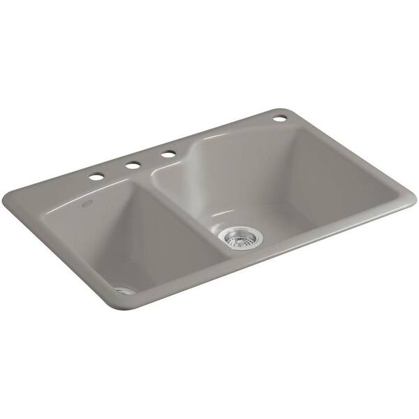 KOHLER Wheatland Drop-In Cast-Iron 33 in. 4-Hole Double Bowl Kitchen Sink in Cashmere